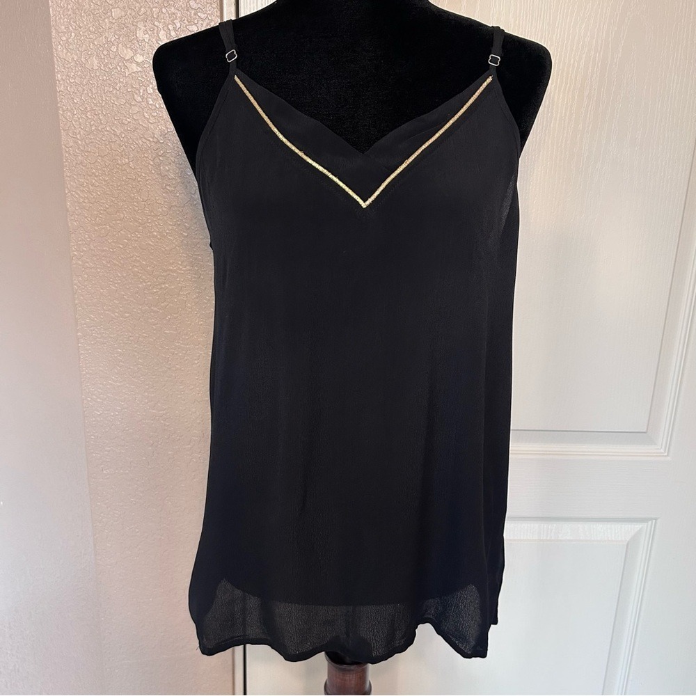 NWT‎ Arkitect Elegant Black with Gold Details V Neckline Camisole Blouse Size XL